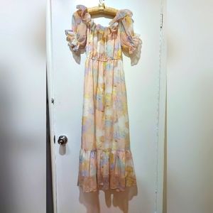 Macaroon color off shoulder dress